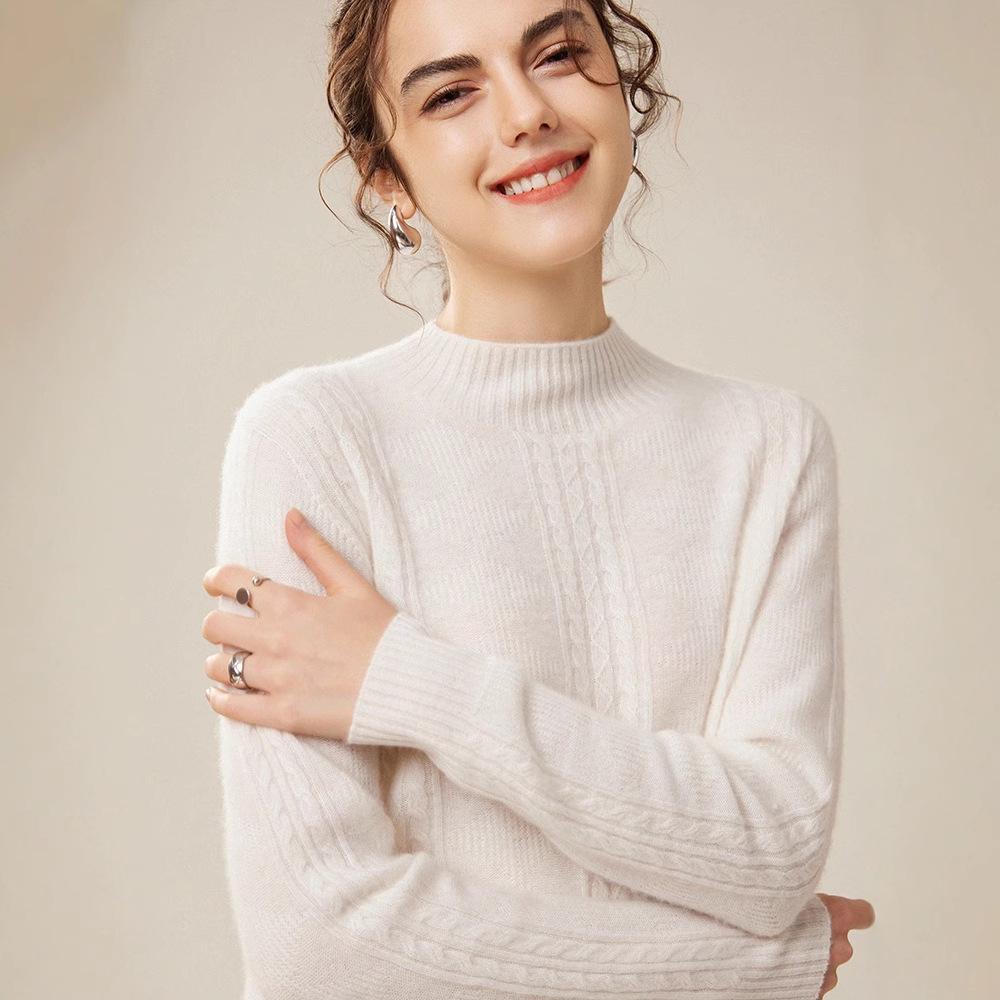 Women's 100% Pure Cashmere Sweater - New Autumn/Winter High-Neck Cable Knit Base Layer