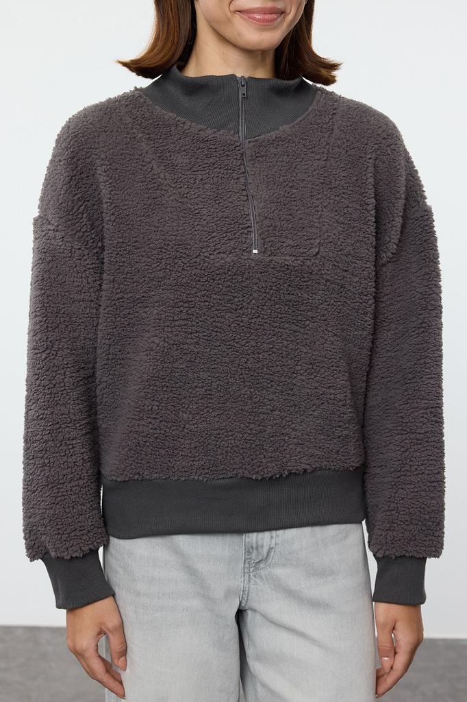 Женская модная стильная толстовка цвета экрю на молнии большого размера, широкая плюшевая толстая вязаная толстовка