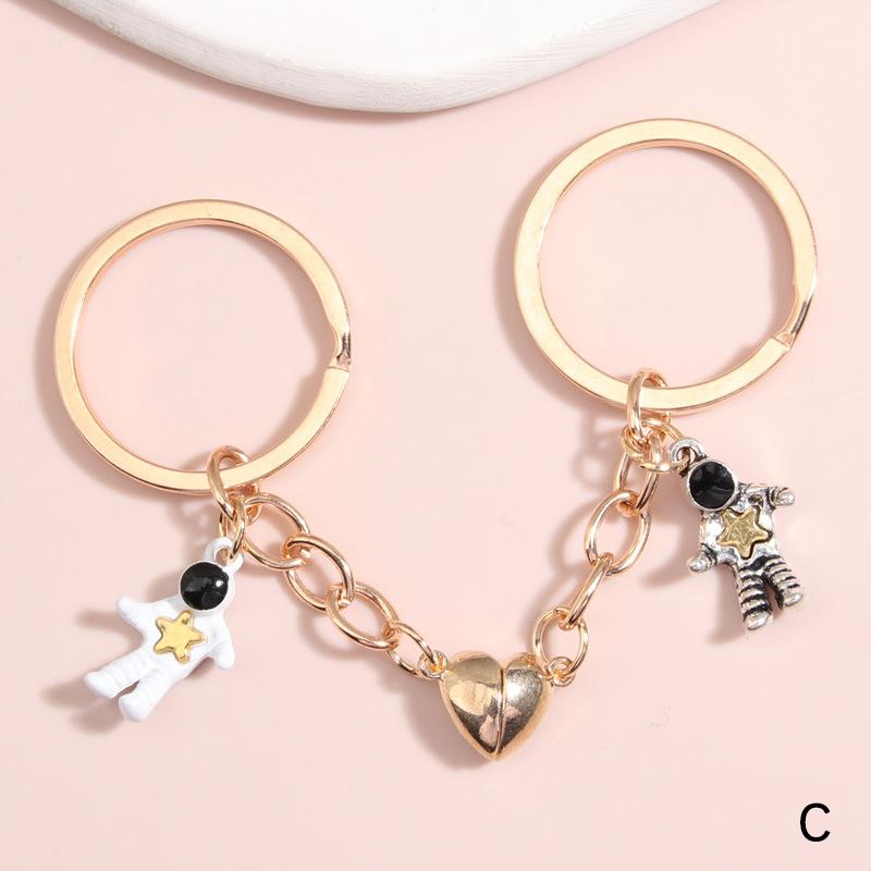 Metal Spaceman Heart Magnetic Button Key Ring Bag Ornament Pendant Key Chains