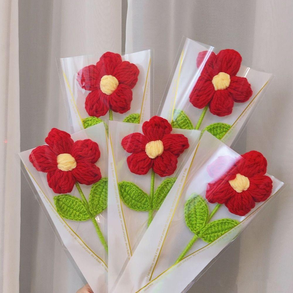 Photography Props Handmade Crochet Heart Bouquet Love DIY Crochet Flower Bouquet Knitting Wool Artificial Flower Gift