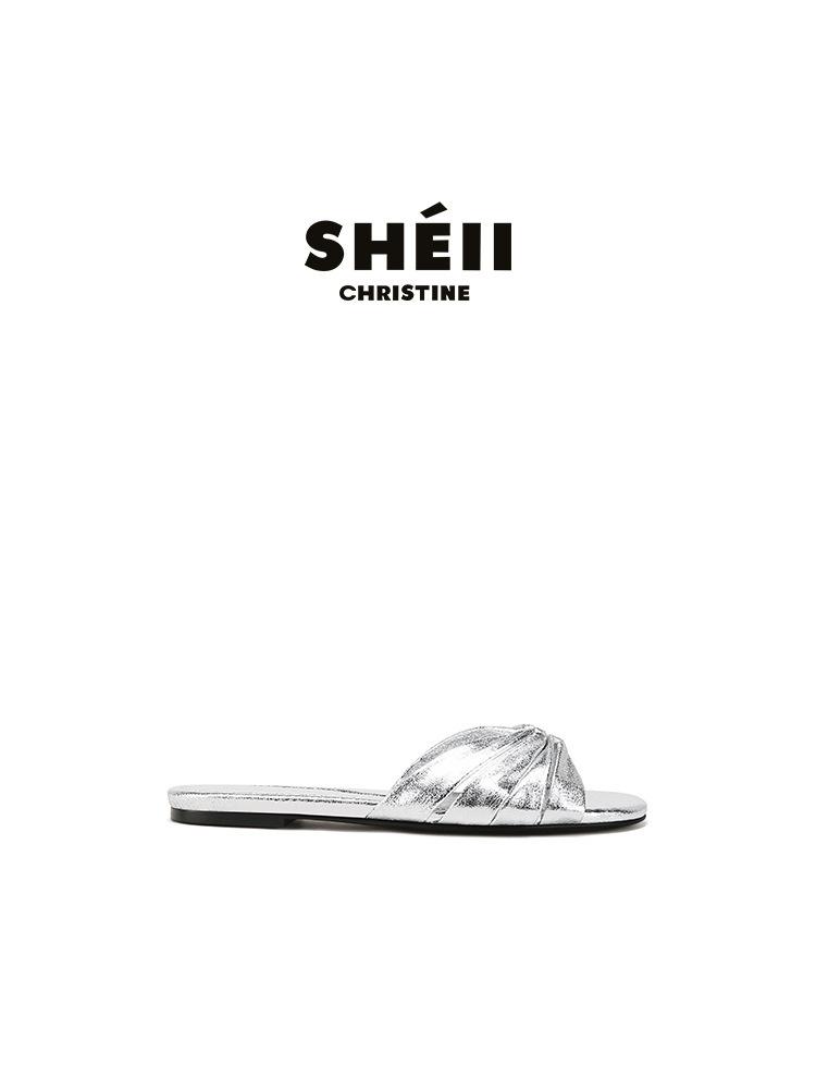 Sheepskin Version~ The Same Square Head Pleated Kink Flat-Bottomed Slippers Women'S Cool Slippers Outer Wear Summer