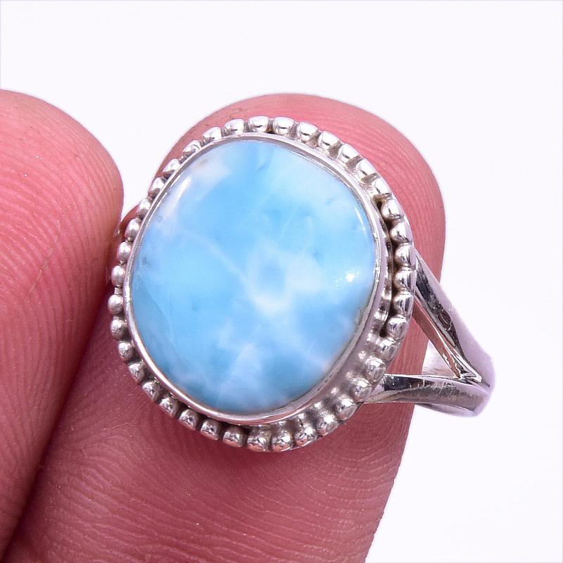 Natural Republic Larimar Gemstone 925 Solid Sterling Silver Gift Ring S.9 P7V38