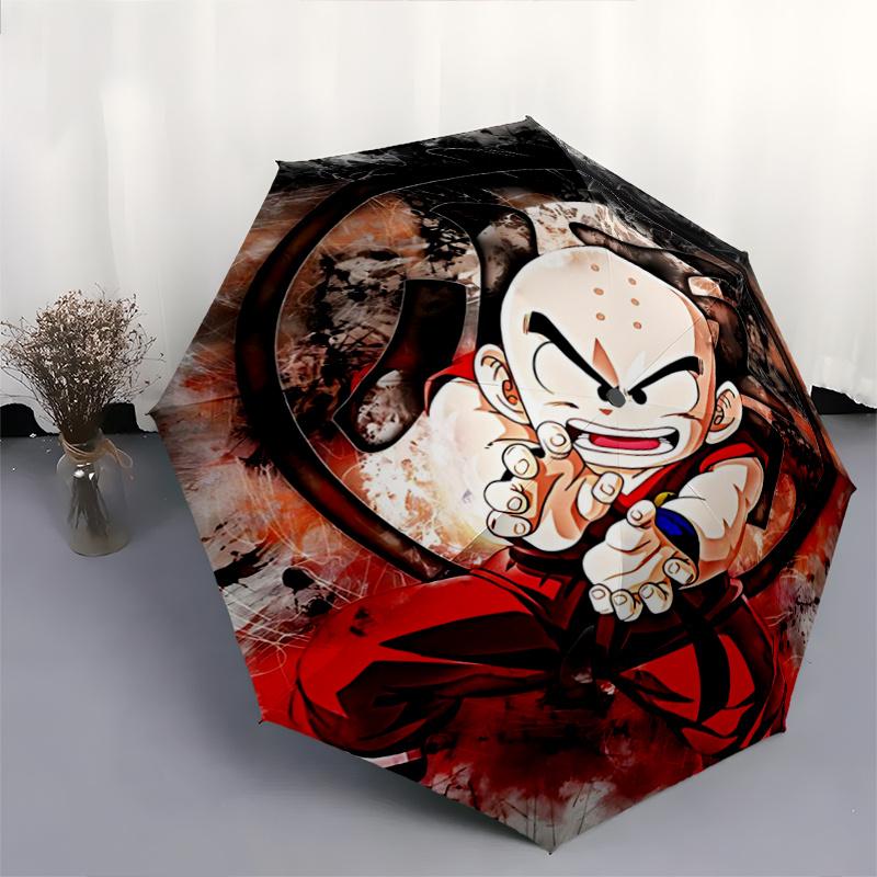 1pc Kuririn's Fiery Stance Dragon Ball Z Cartoon Umbrella, Portable 3-Fold Compact Umbrella, Suitable for Camping, Hiking and Travel, Ideal Easte