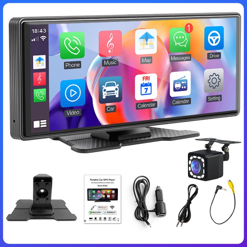 Sinovcle Portable Car Radio Wireless Carplay Android Auto 10.26 inch Multimedia Video Player IPS Touch Screen Support Camera