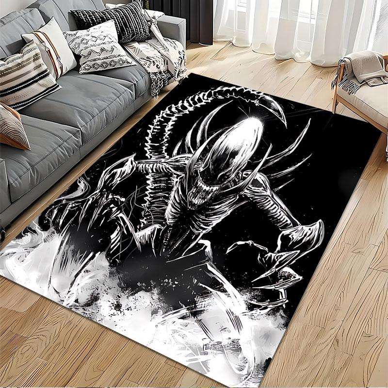 Alien Creature Black and White suitable as a non-slip mat for the living room or bedroom sofa