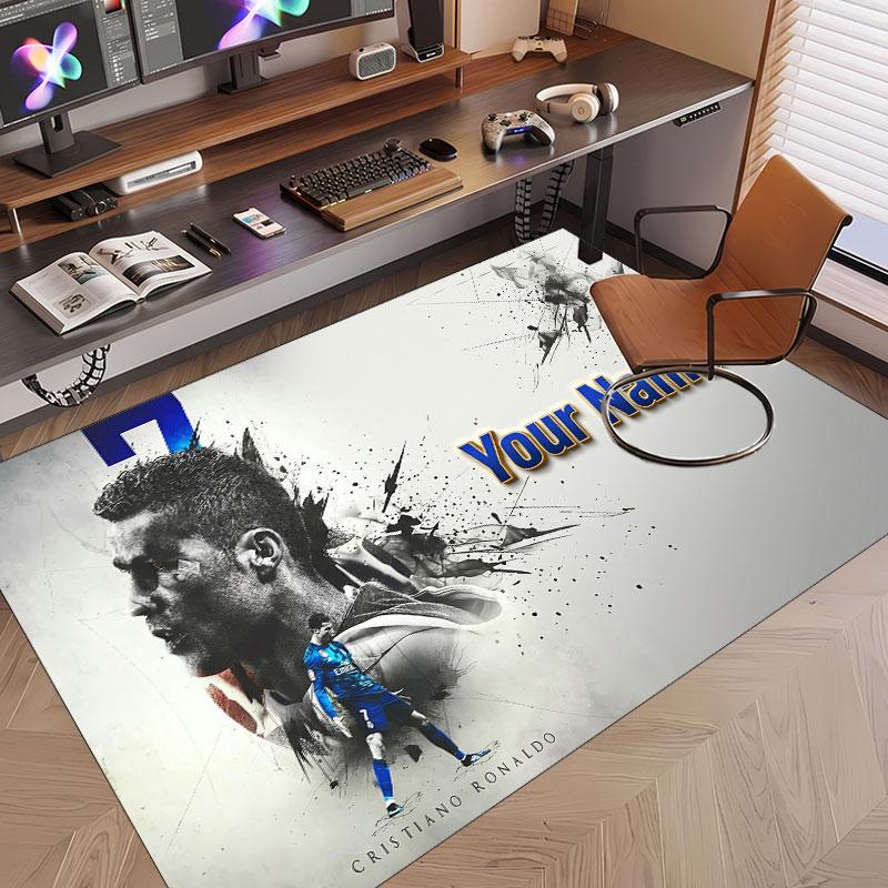 Custom Rug Cristiano Ronaldo Pattern Print Name Text Soft Non‑Slip Floor Carpet for Home Indoor Decoration