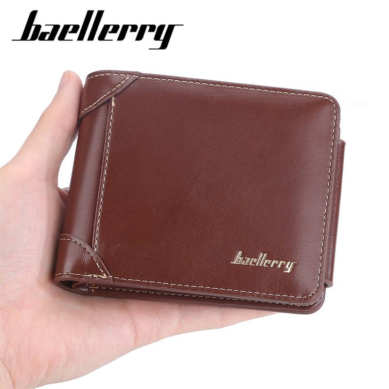 Baellerry Men Short Wallets Fashion Design Artificial Leather Trifold Wallet Business Vintage Card Holder Purse