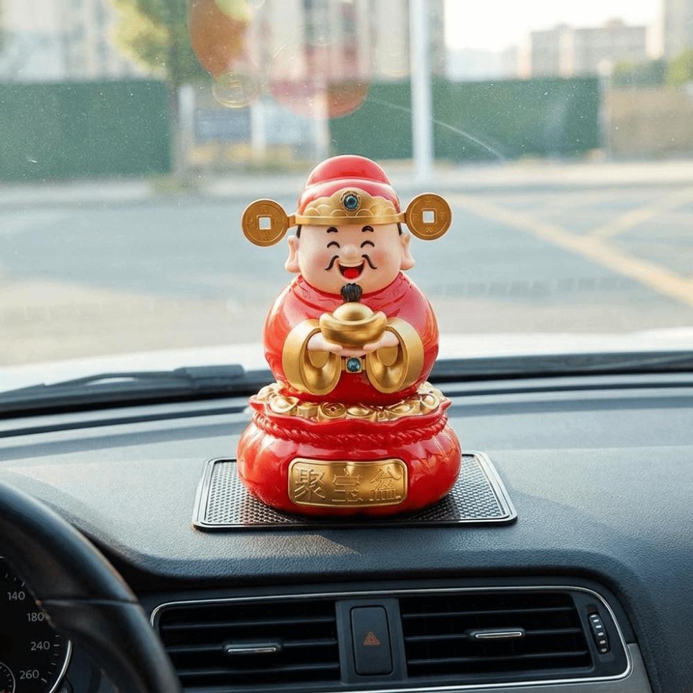 Solar Powered Solar Caishen Sculpture Auto Shaking Car Ornaments Home Decoration
