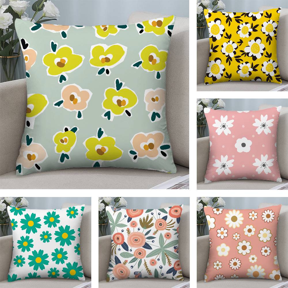 Spring and Summer Floral Pillow Case Plush Fabric Soft Double Sided Print Home Sofa High Quality Cushion Cover Throw