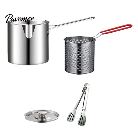 Small Deep Fryer with Basket Pot Removable Frying Basket, Durable Stainless Steel Compact Oil Filter French Fry Pan Pot, No Spill Saving for Fries And