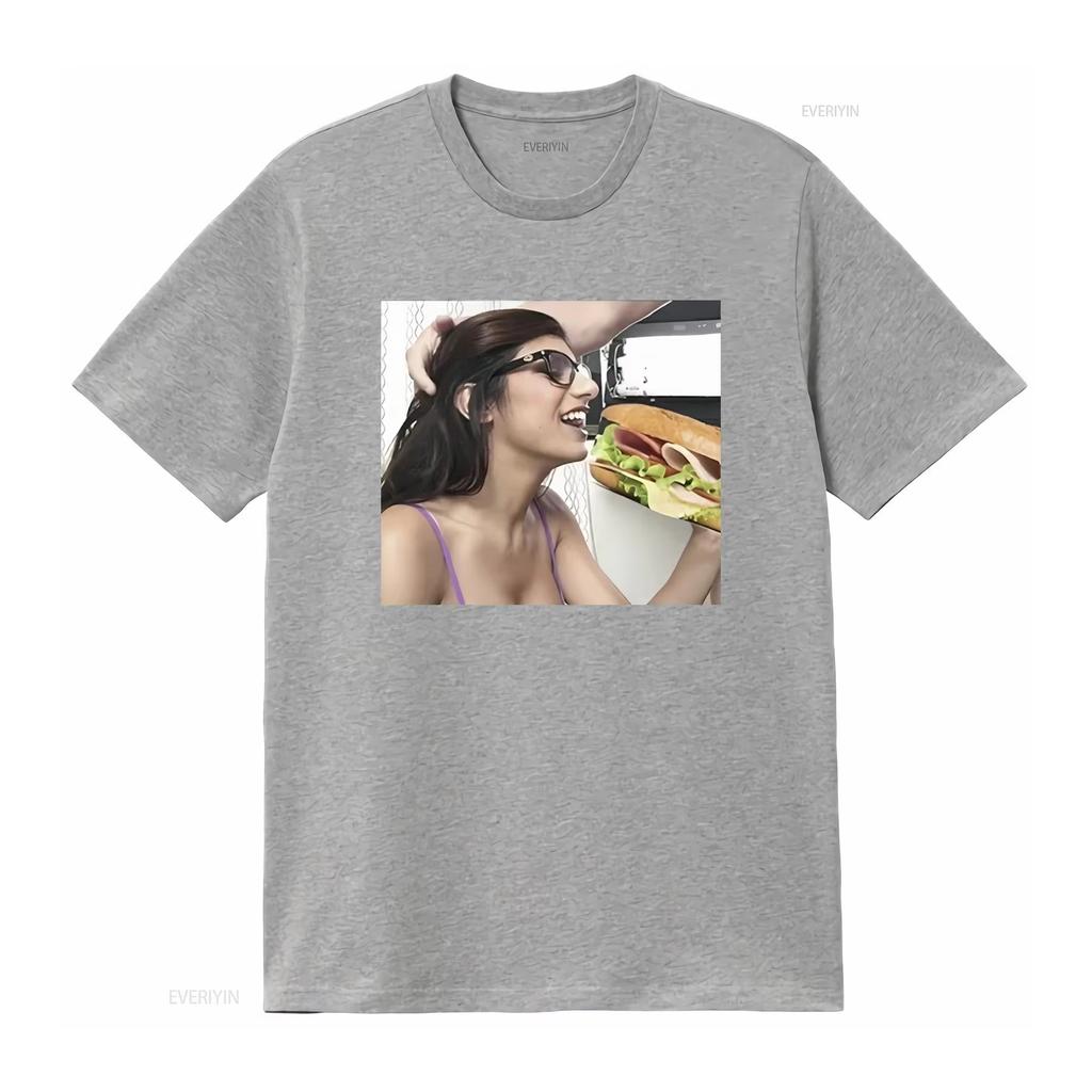 LIMITED NEW Mia Khalifa Star Eating Sandwich T Shirt Unisexs Womens Plus Size Casual Short Sleeve Crew Neck Cotton Tee Unisex