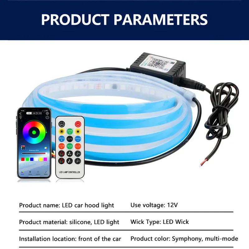 120/150/180см Декоративный свет на капот автомобиля Управление через приложение RGB Светодиодная цветная полоса для фары автомобиля 12В Универсальная для UTV ATV ДХО