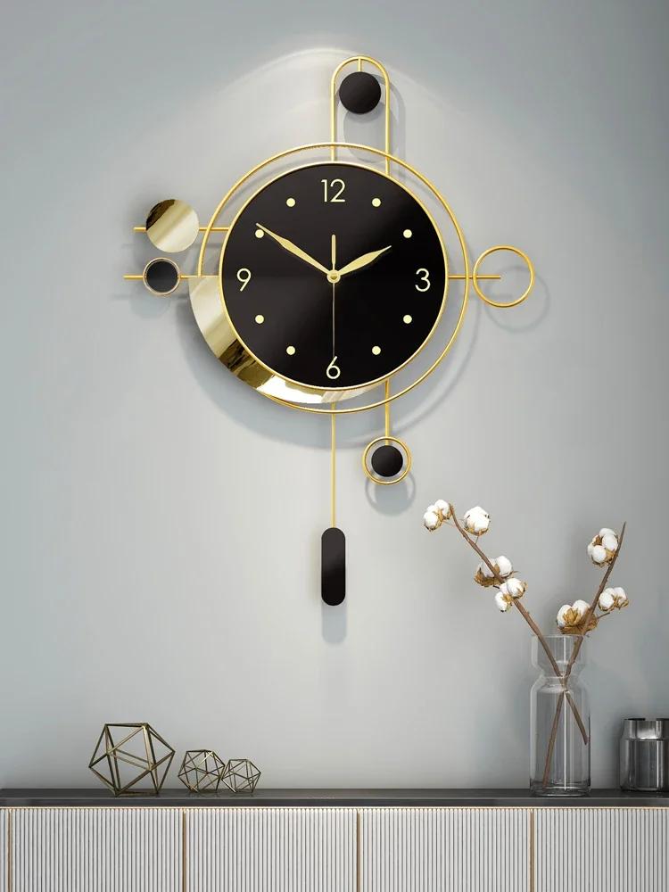 Настенные часы в стиле ар-деко для гостиной с золотым маятником, роскошные настенные часы черного цвета, современный дизайн, тихий скандинавский уникальный Reloj Pared Home Decor