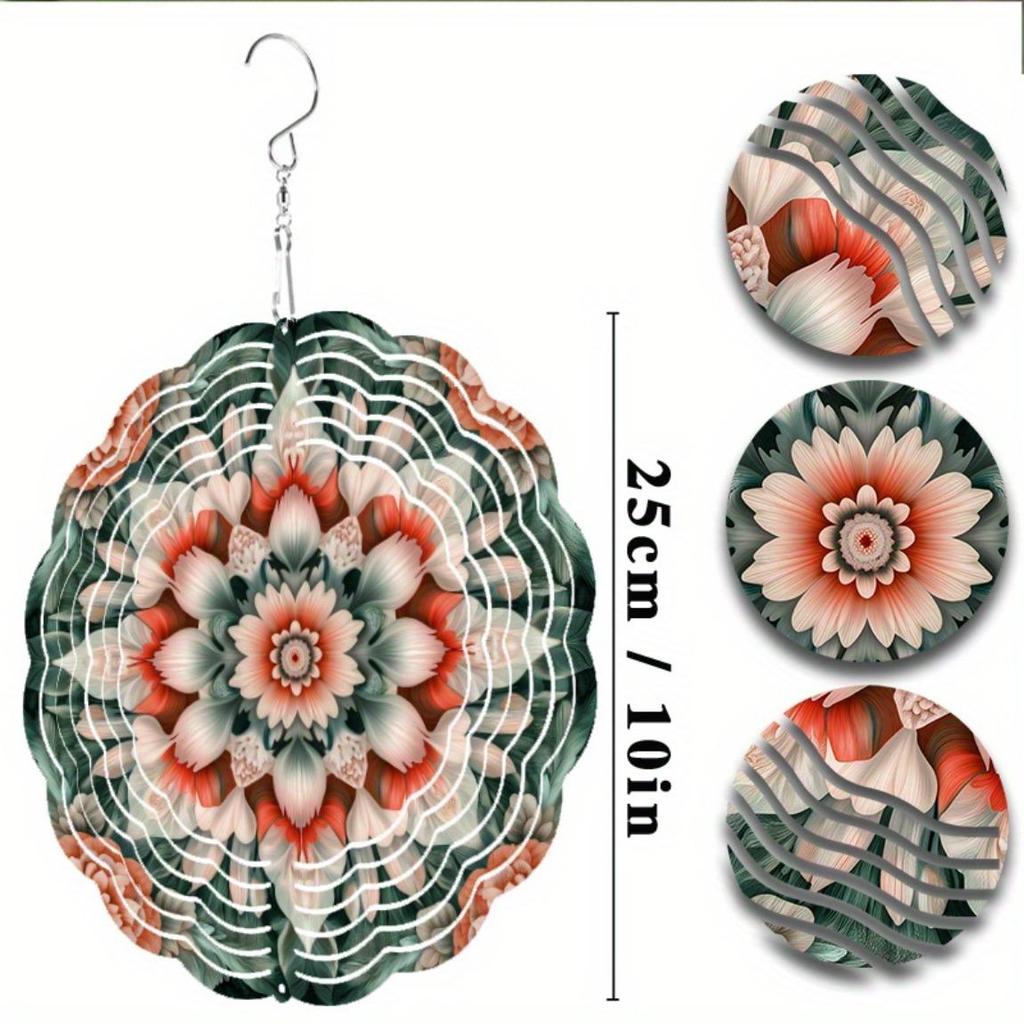 10 Inch Elegant Rotating Wind Chime with 360 Hook Intricate Floral Design Metal Hanging Decor for Garden Lawn Outdoor All Seasons Gift