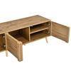 TV Cabinet for 75-Inch TVs, Lowboard with 4 Doors, Openwork Fence and Cable Routing, Large Storage for Living Room, Wood Color, 170x35x40 cm