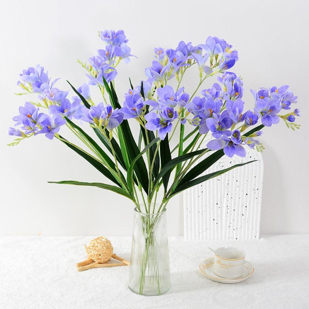 Realistic Artificial Freesia Flowers 2 Fork Simulation Whelan Flower Wedding Party Decor