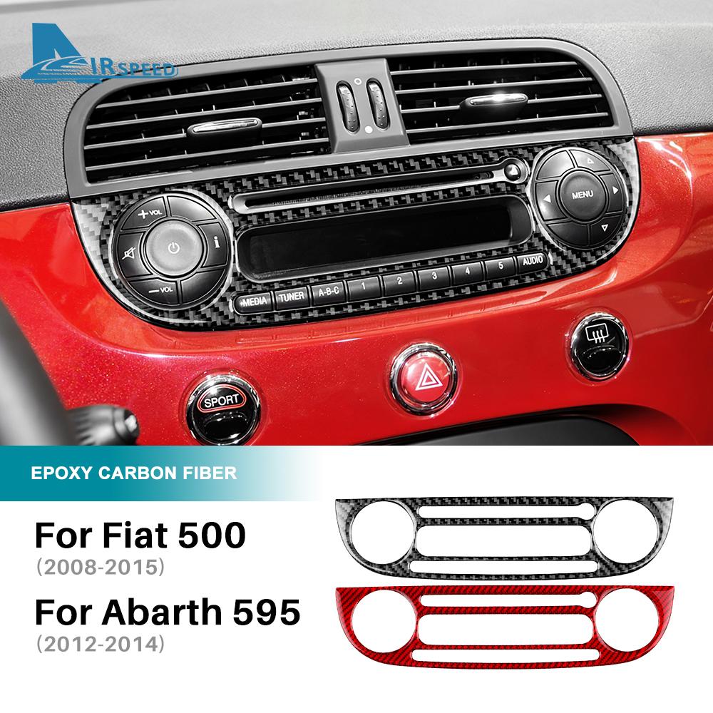 Real Soft Carbon Fiber Sticker For Fiat 500 2008 2009-2014 2015 For Abarth 595 2012 2013 2014 CD Control Interior Accessories