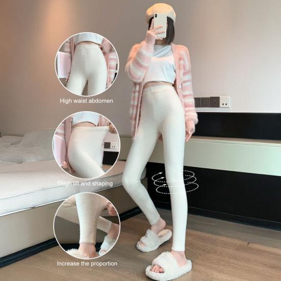 Women Stretchy Leggings High Waist Plush Thickened Warm Trousers Slim Fit Butt Lifting Winter Bottom Pants
