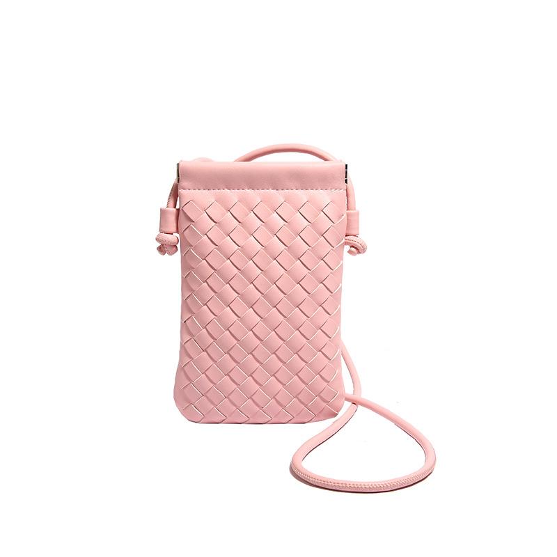 Fashionable Retro Phone Bag Woven Texture Mini Shoulder Crossbody Bag Casual Solid Color Change Storage Bag for Women