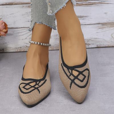 Осень новые вязаные одинарные туфли женские больших размеров повседневные с мелким вырезом заостренные туфли-лодочки