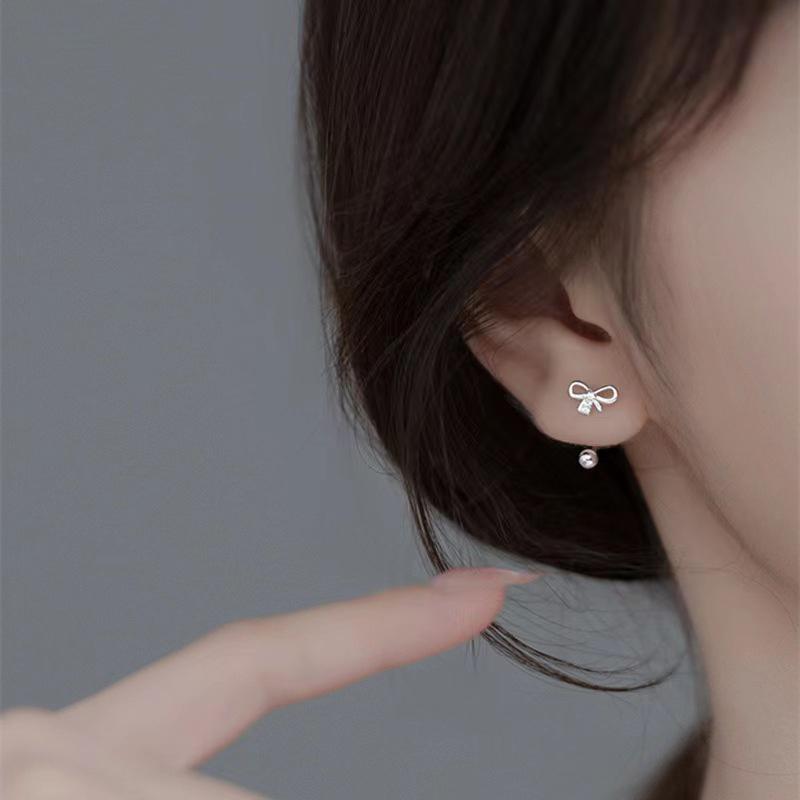 1Pair Elegant Bow Stud Earrings For Women Girls Sweet Temperament Bow Earrings Daily Wear Earrings Jewelry Accessories Gifts