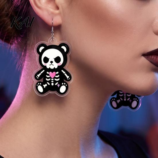 Halloween Party Costume Props 1 Pair Dangle Earrings for Women, 2D Acrylic Cute Niche Personalized Accessories Skeleton Bear Earrings, Funny