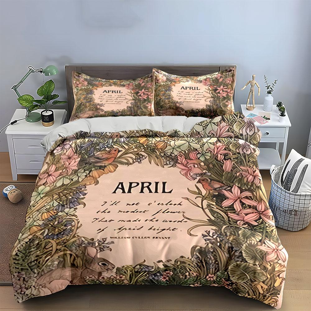 Floral Rabbit April Artwork Bedding Duvet Cover Set Duvet Cover Pillowcases (1*Duvet Cover 2*Pillowcases, without duvet insert)