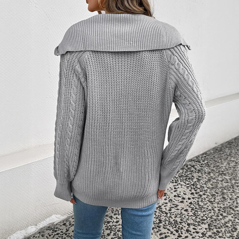 Womens Cable Knit Cardigan Zip Up Collared Long Sleeve Vintage Sweater Loose Open Front Coats