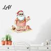 Festive Home Decor Christmas Picnic Santa Claus Wall Sticker Waterproof PVC Plaid Decal Mural Decals with Cake Design Removable Art for Holiday