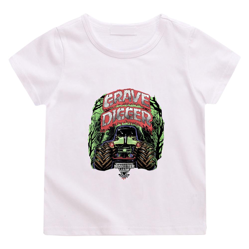 Grave Digger Car Kids T-shirt Boys and Girls 100% Cotton Tee-shirt Kawaii Cartoon Children Soft Tshirt Short Sleeve O-neck Tees
