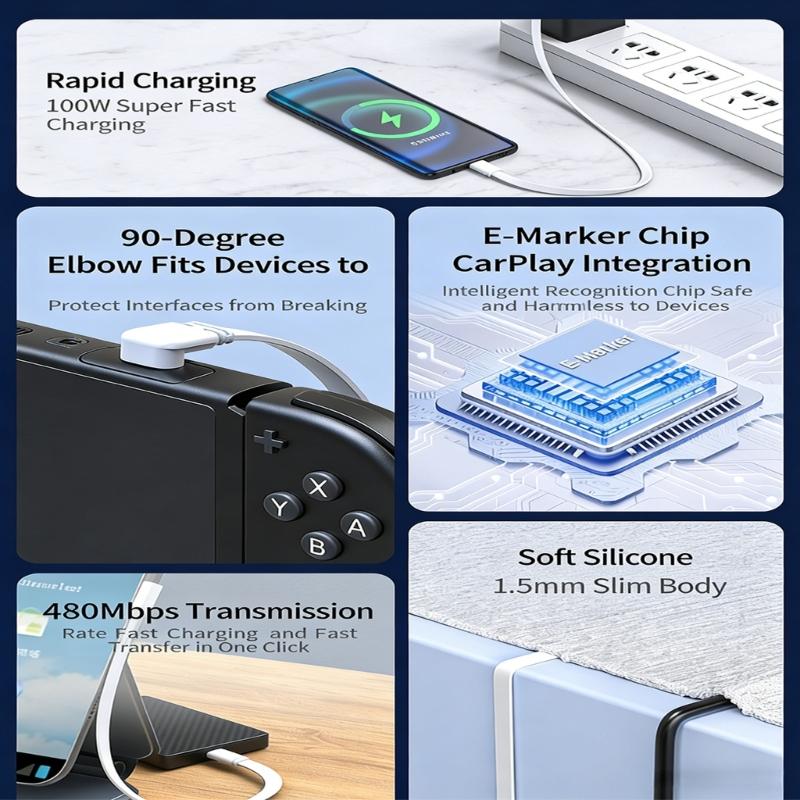 Силиконовый короткий 10/20/50 см Type C на USB C кабель 480 Мбит/с Быстрая зарядка 100 Вт Кабель для передачи данных для мобильного телефона, ноутбука, планшета