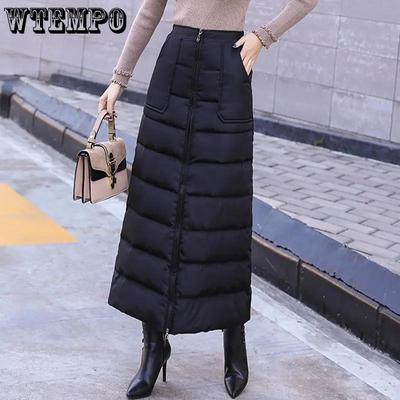 Зимняя теплая длинная юбка Женская осенне-зимняя утолщенная юбка из пухового хлопка Большой размер Повседневная юбка на молнии Зимняя юбка