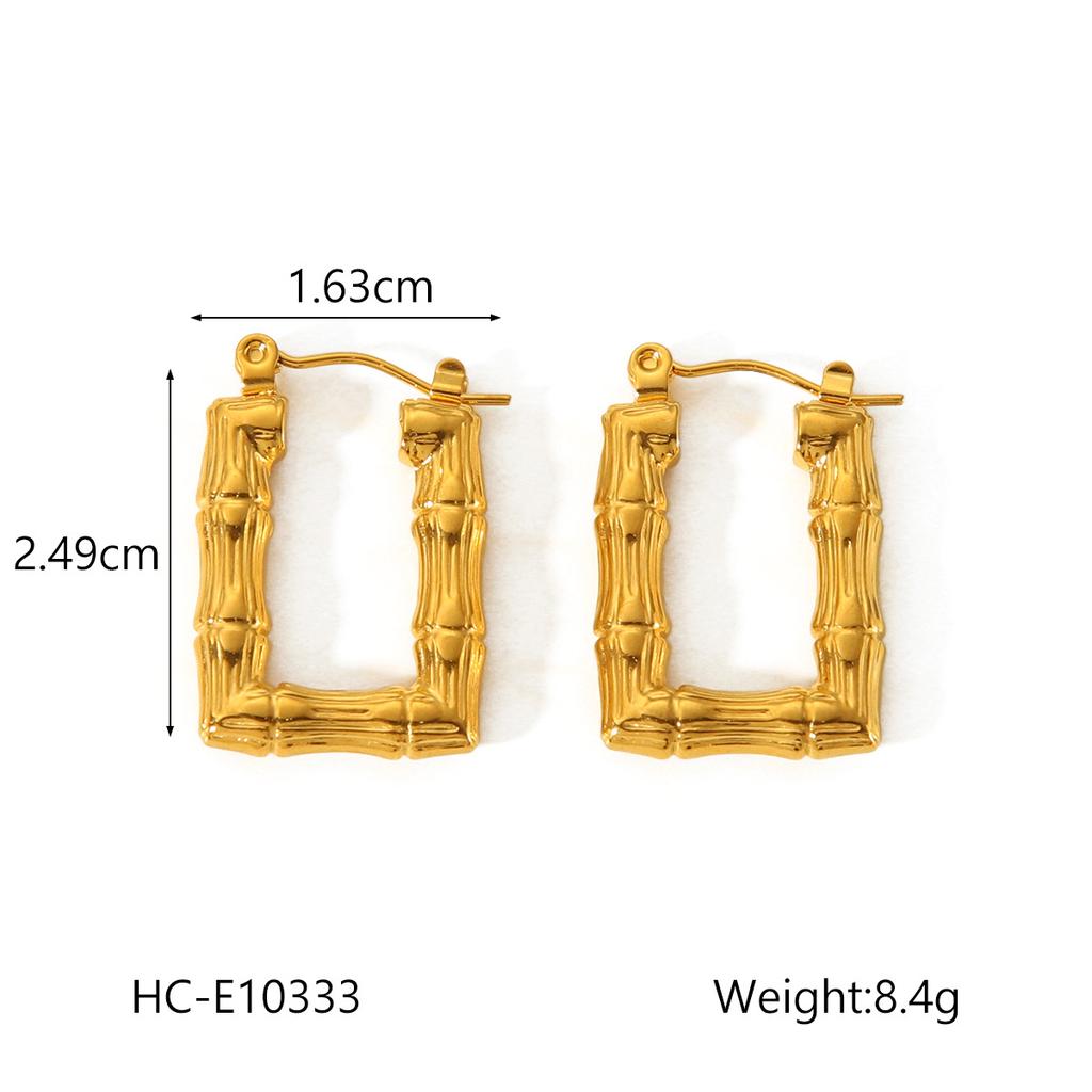 U-shaped 18K Gold Stainless Steel Earrings for Women, Fashionable Versatile Geometric Textured Titanium Steel Ear Jewelry