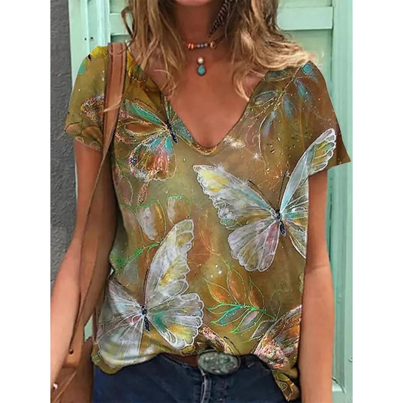 Summer Butterfly Dragonfly 3dV Neck Printed New Women's Top T-shirt