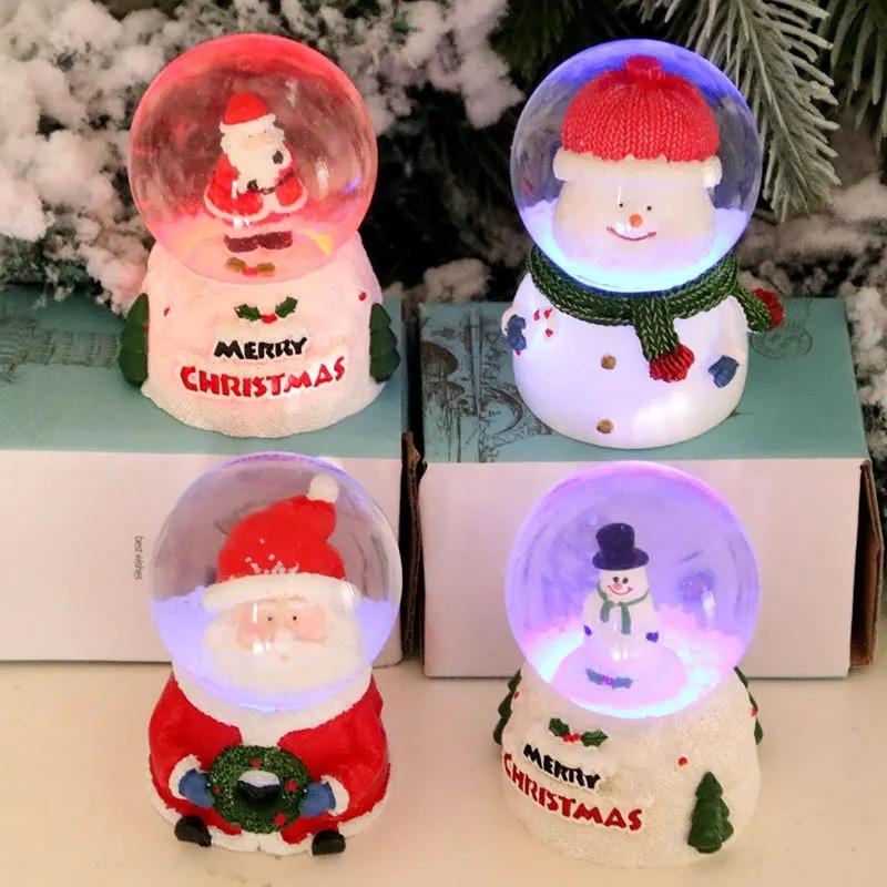 Cute Christmas Snow Globe Desktop Decor Creative Luminescence Snowman Statue Glass Crystal Ball Boys Girls Christmas Gift