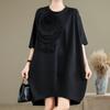 Dimanaf Plus Size Women 2024 New Summer Long Basic Oversize O-Neck Casual Short Sleeve Floral T-Shirt Dress