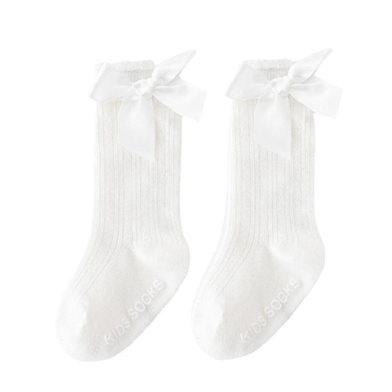 Детские носки с бантом Весна Осень Новорожденные Девочки Дети на Рождество Зиму Нескользящие Хлопковые Принцесса Гольфы до колена Длинные носки