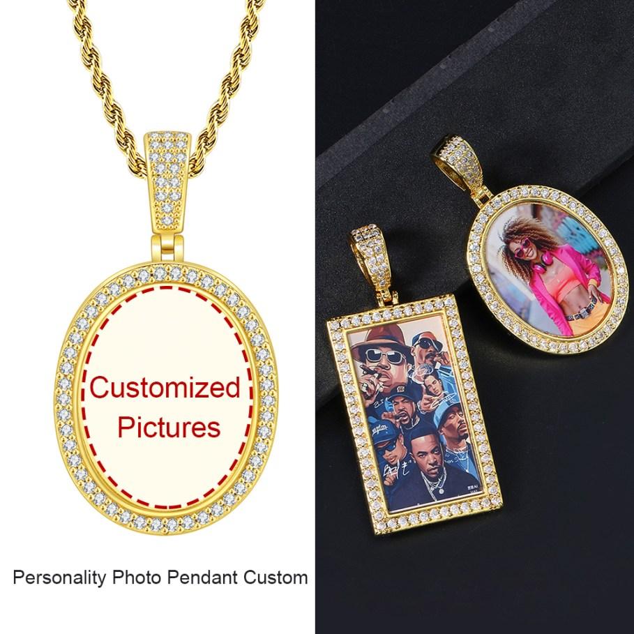 Personalized Photo Customized Pendant Necklace For Men Women Hip Hop Rock Ice Out Zircon Gold Color Fashion Jewelry Dropshipping