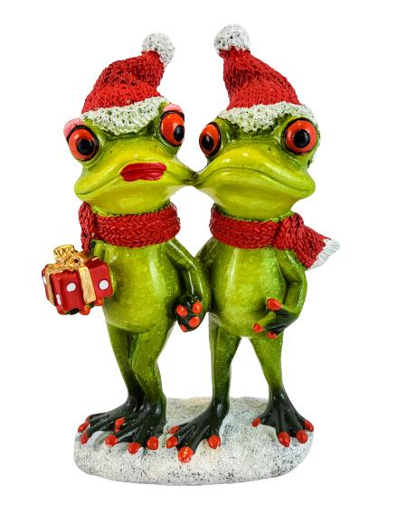 Christmas Figurine Frog Couple in Hats