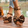 Summer New Leopard Bow Sandals Plus Size Round Toe Open Toe Casual Breathable Soft Sole Non-Slip Women's Flats