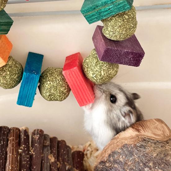 Жевательная игрушка для хомяка с подвесным крючком Шарик из натуральной древесины из травы Кролик Шиншилла