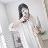Shirt Women's Spring and Autumn Fashion Solid Color Versatile Top Mid-length Loose Shirt Long Sleeve Large Size Top