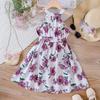 Детские летние платья с бретелью через шею, повседневные платья без рукавов с цветочным принтом для девочек