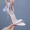 Crystal Queen Woman Ankle Strap Party Dress Sandals Open Toe High Heels Pumps Female White Bride Wedding Shoes