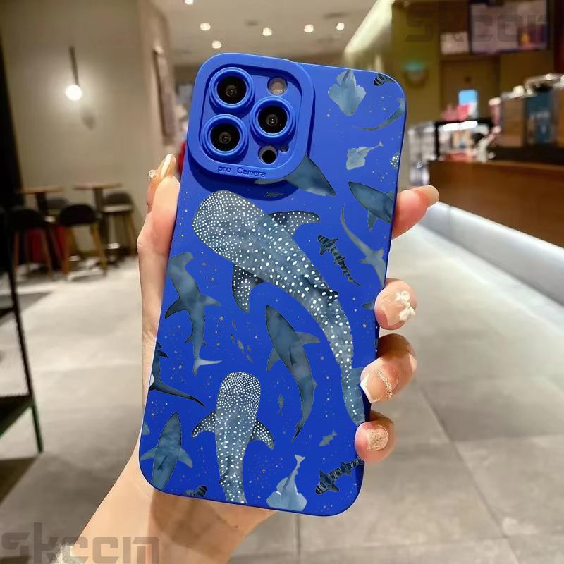 Чехол для телефона с узором кита Для iPhone 16 Pro Max Чехлы Для iPhone 11 12 13 14 15 8 7 Plus 16e XR X XS Ударопрочный силиконовый чехол