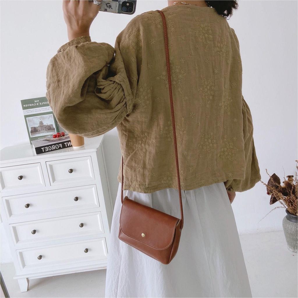 Johnature Осенние льняные винтажные свободные женские куртки с вышивкой и рукавами-фонариками, однобортные однобортные пальто