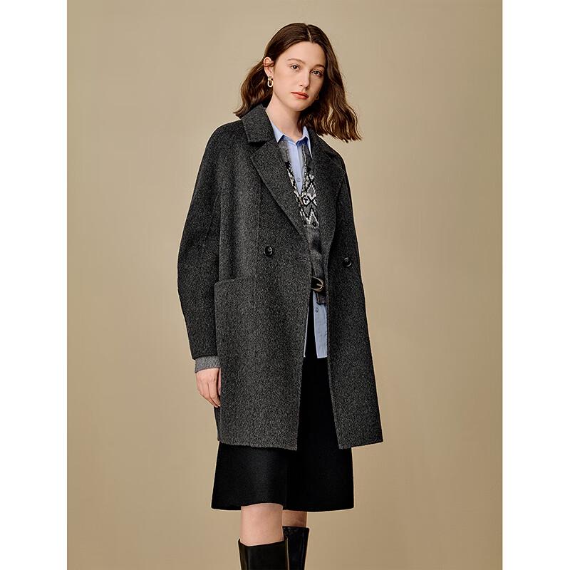INMAN Women's 100% Pure Wool Revere Collar Double-Faced Winter Coat