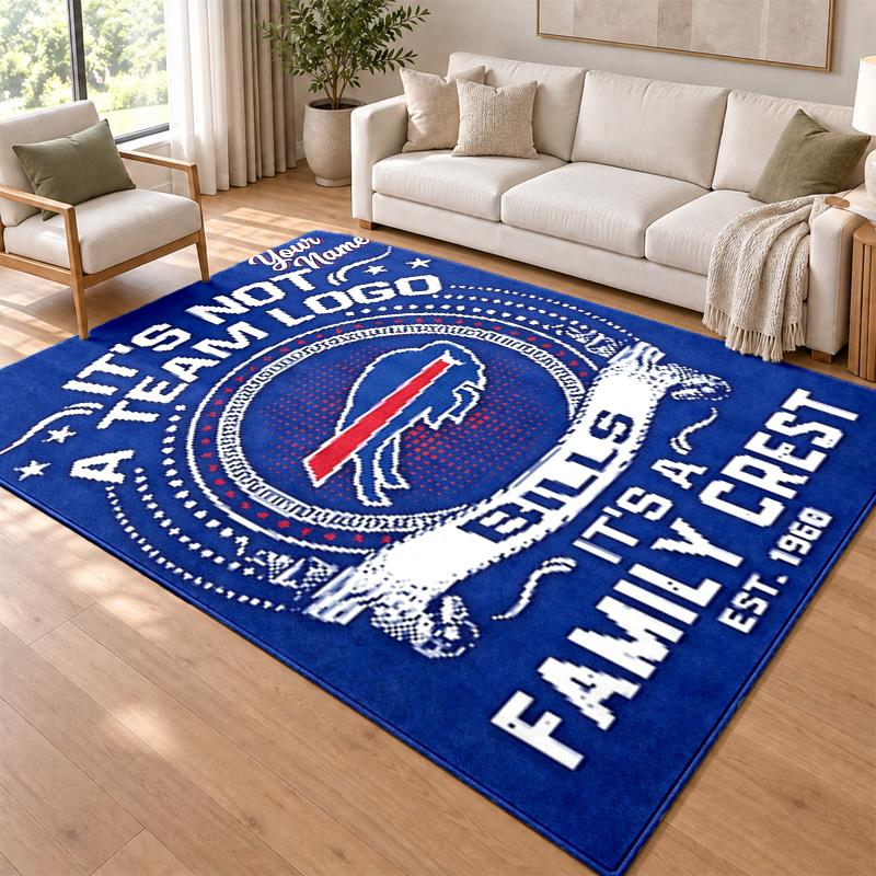 Buffalo Bills Custom Name Personalized Rug Non‑Slip Doormat Floor Carpet Housewarming Birthday Gift for Family Friends