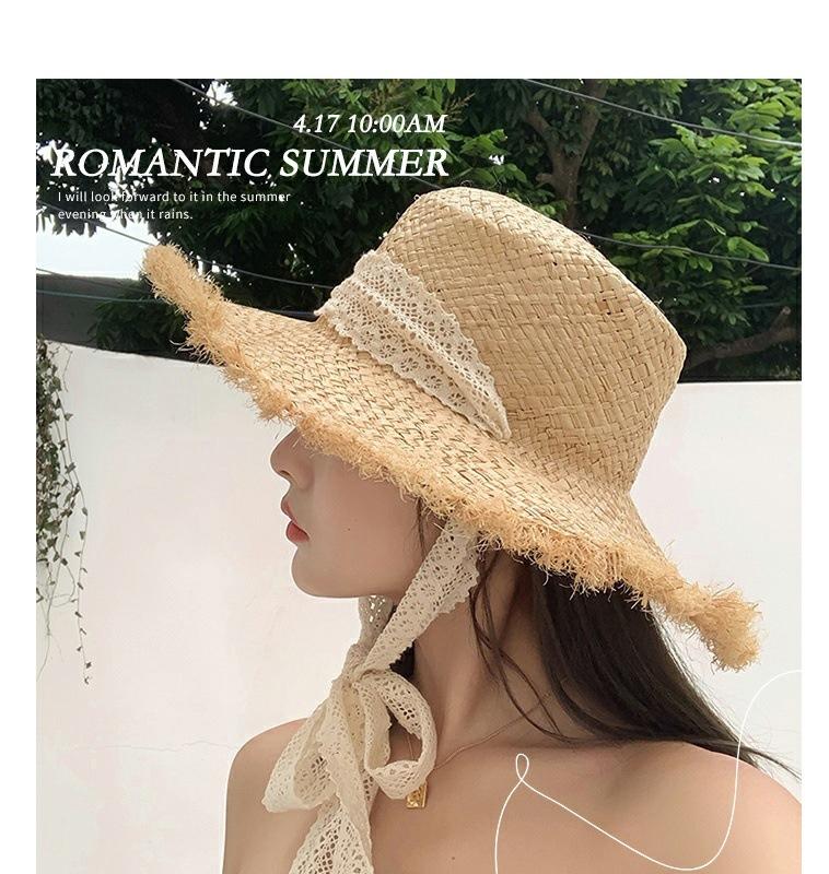 Lace Lafite woven flat top hat summer rough edge sun protection seaside beach lace sun visor