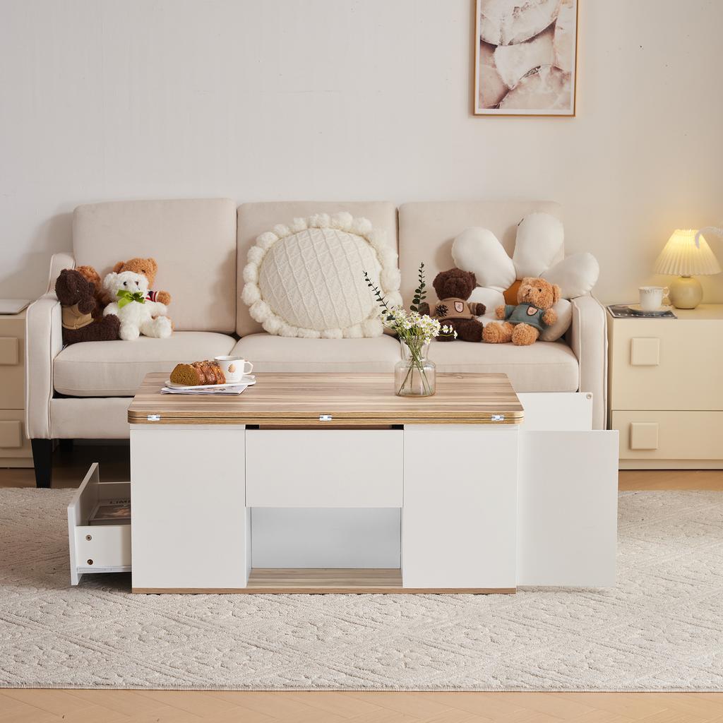 =N625P339133134W Liftable Multifunctional Coffee Table - Top Opens into 2 Tables, Large Capacity, Living Room Furniture, Office Dining Leisure Table